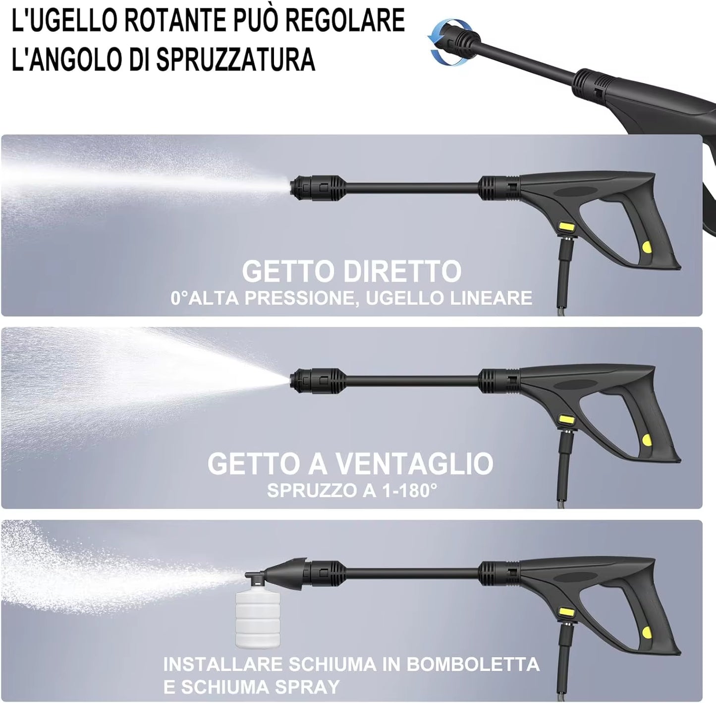 Electric High Pressure Washer 1600W, 120Bar, 380L/H Adjustable Lance from 0 to 180°,7M Flexible Hose, For Terraces, Gardens, Cars