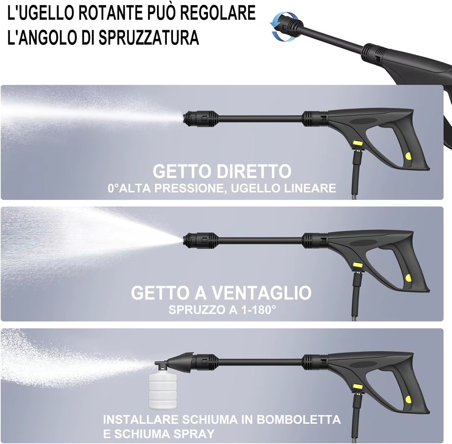 Electric High Pressure Washer 1600W, 120Bar, 380L/H Adjustable Lance from 0 to 180°,7M Flexible Hose, For Terraces, Gardens, Cars