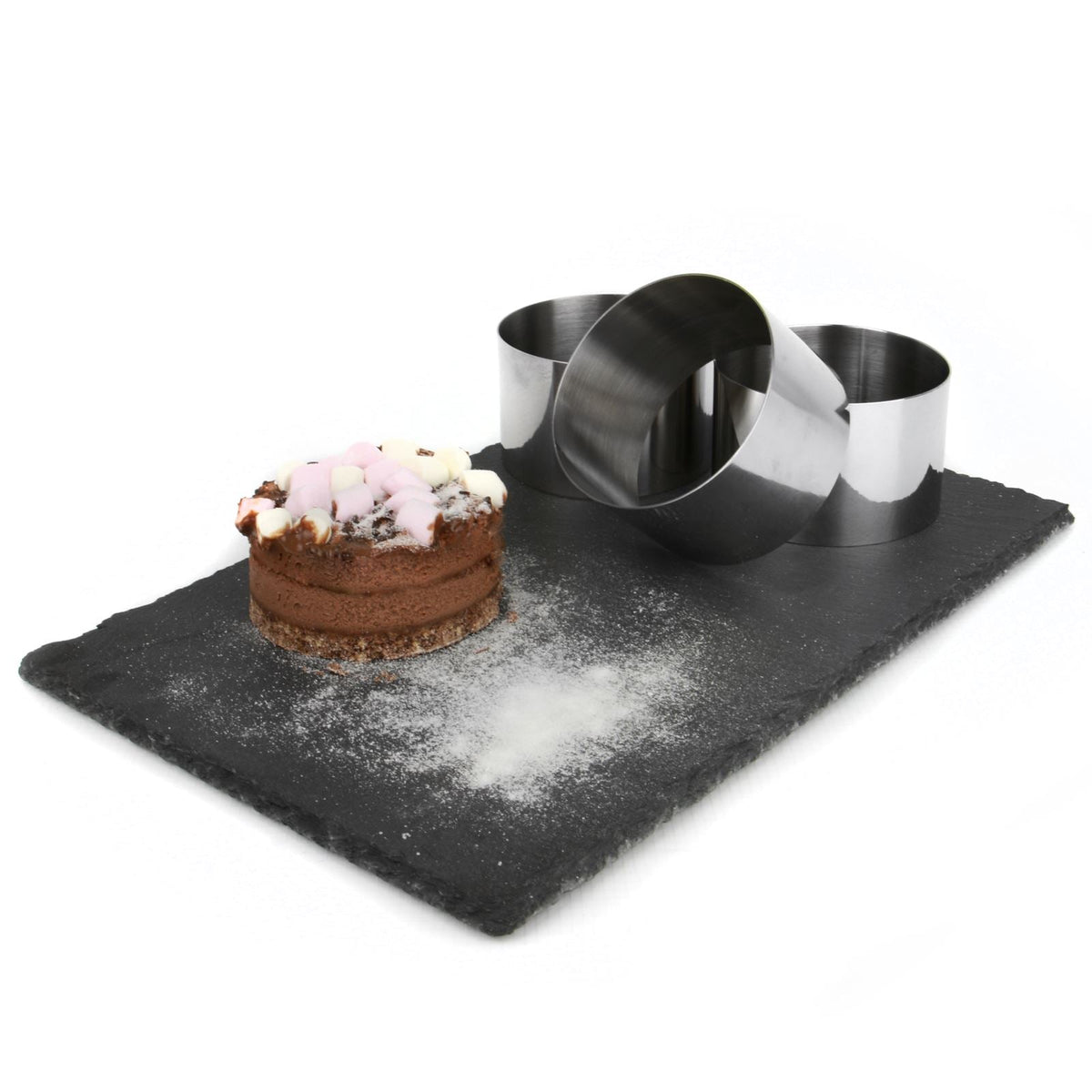 Maison & White 8-Piece Stainless Steel Cooking & Dessert Rings Set | 6 Rings 8cm x 5cm | Food Press & Spatula | Dishwasher Fridge Freezer Safe | Risotto Cheesecake Mousse | Portion Control | 2-Year Warranty
