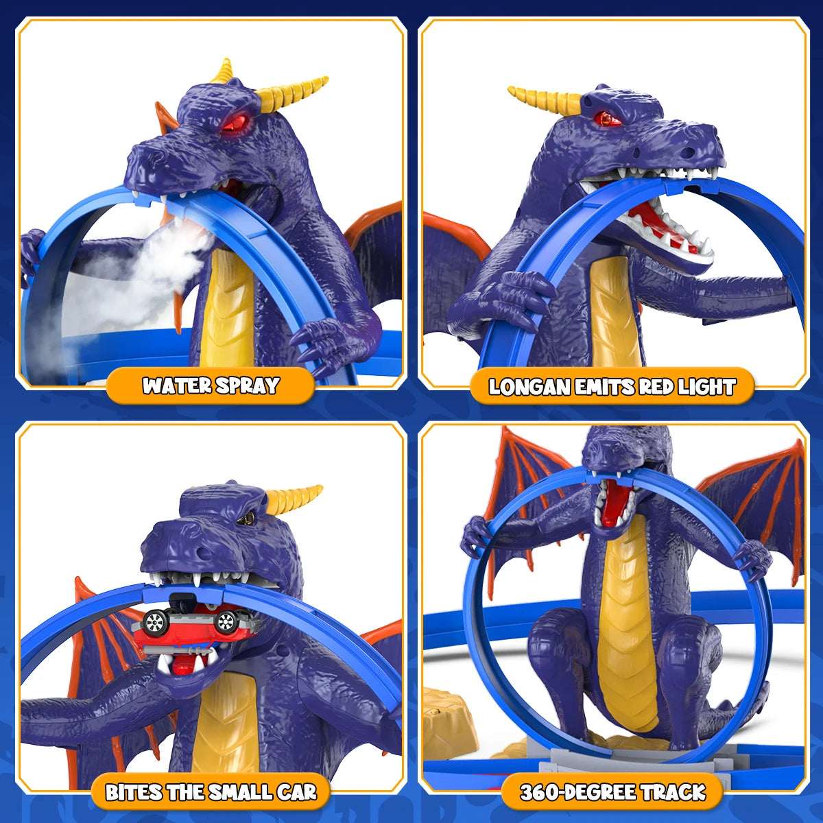 VATOS Dragon Fury Track Cars Set Toy Christmas Gift Dragon Bite the Car Spray Tracks Racing Car Indoor Game 2 Players Kids Boys