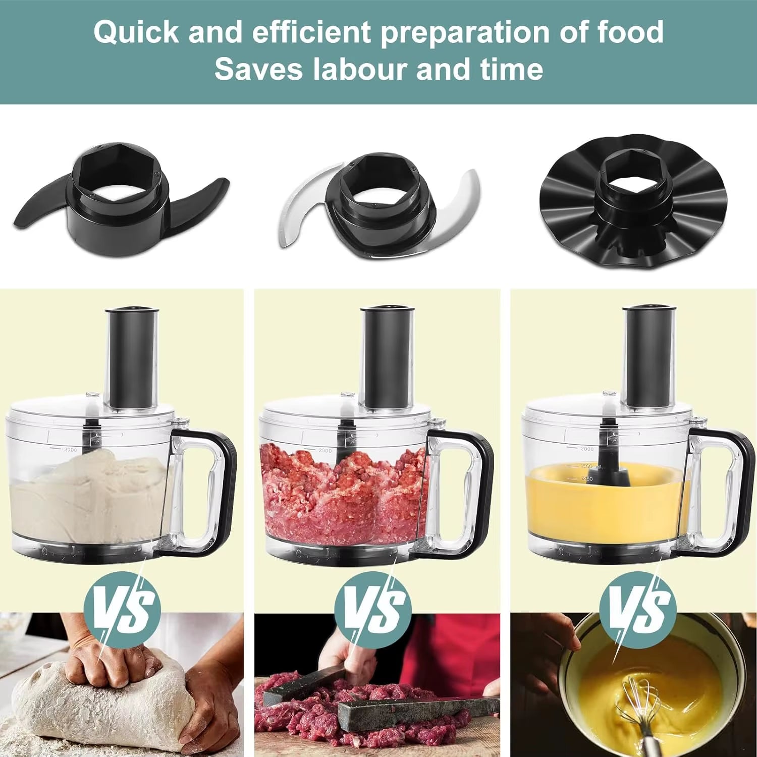 Topstrong 6-In-1 for Chopping, Slicing, Shredding and Kneading Dough, 3 Speeds with Pulse, 2L Mixing Bowl 800W Food Processor