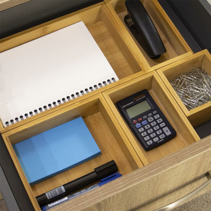 Maison & White Bamboo Drawer Organisers | 5 Piece Mixed-Size Storage Box Set | Natural Matte Lacquer Finish | Home & Office