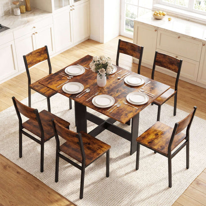 Retro Vintage Style Folding Dining Table, Space-Saving Drop Leaf Kitchen Table for 4-6 People Rustic Brown