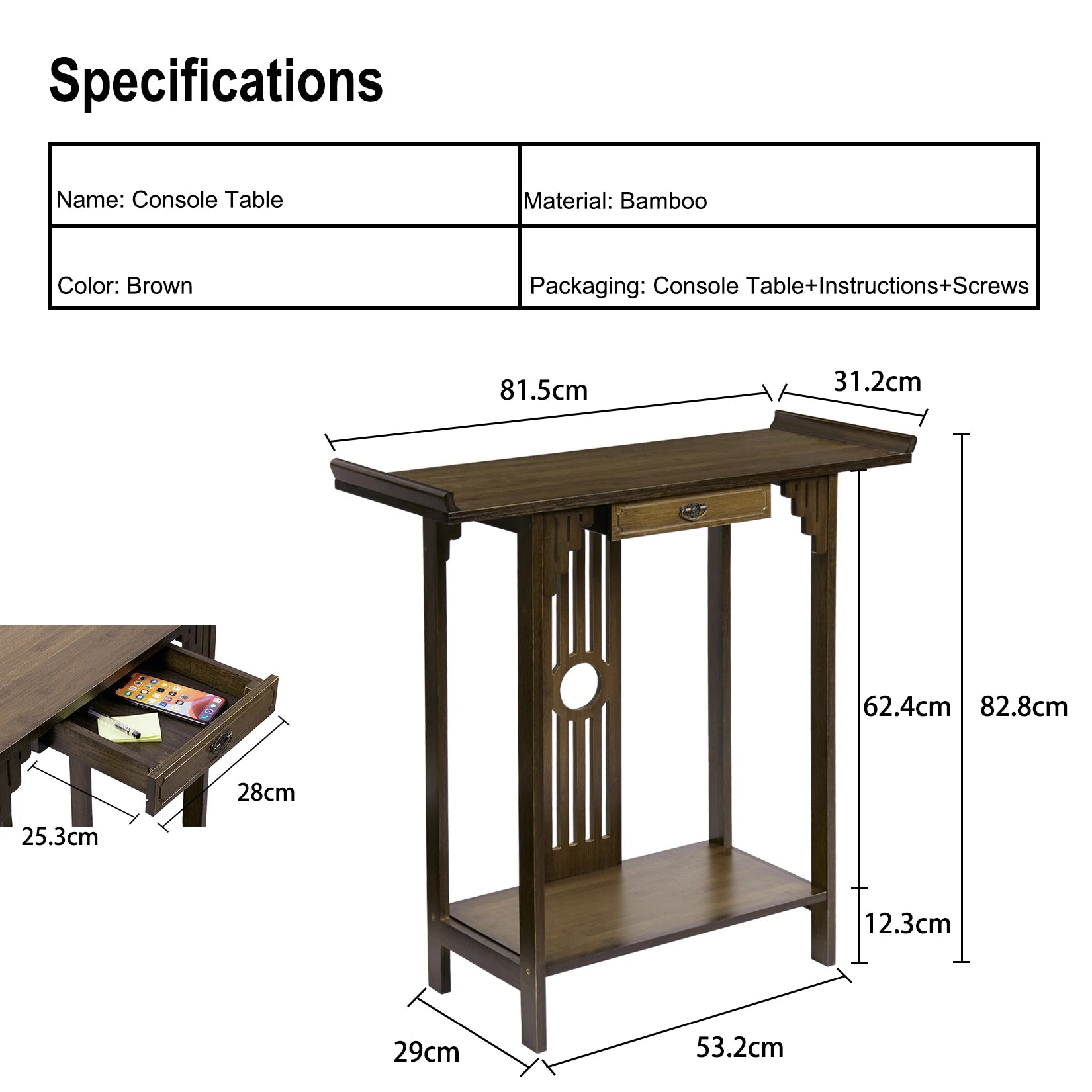 Ancient Oriental Hall Console Accent Table For Entryway With Drawer Storage Shelf Natural Bamboo Wood Furniture