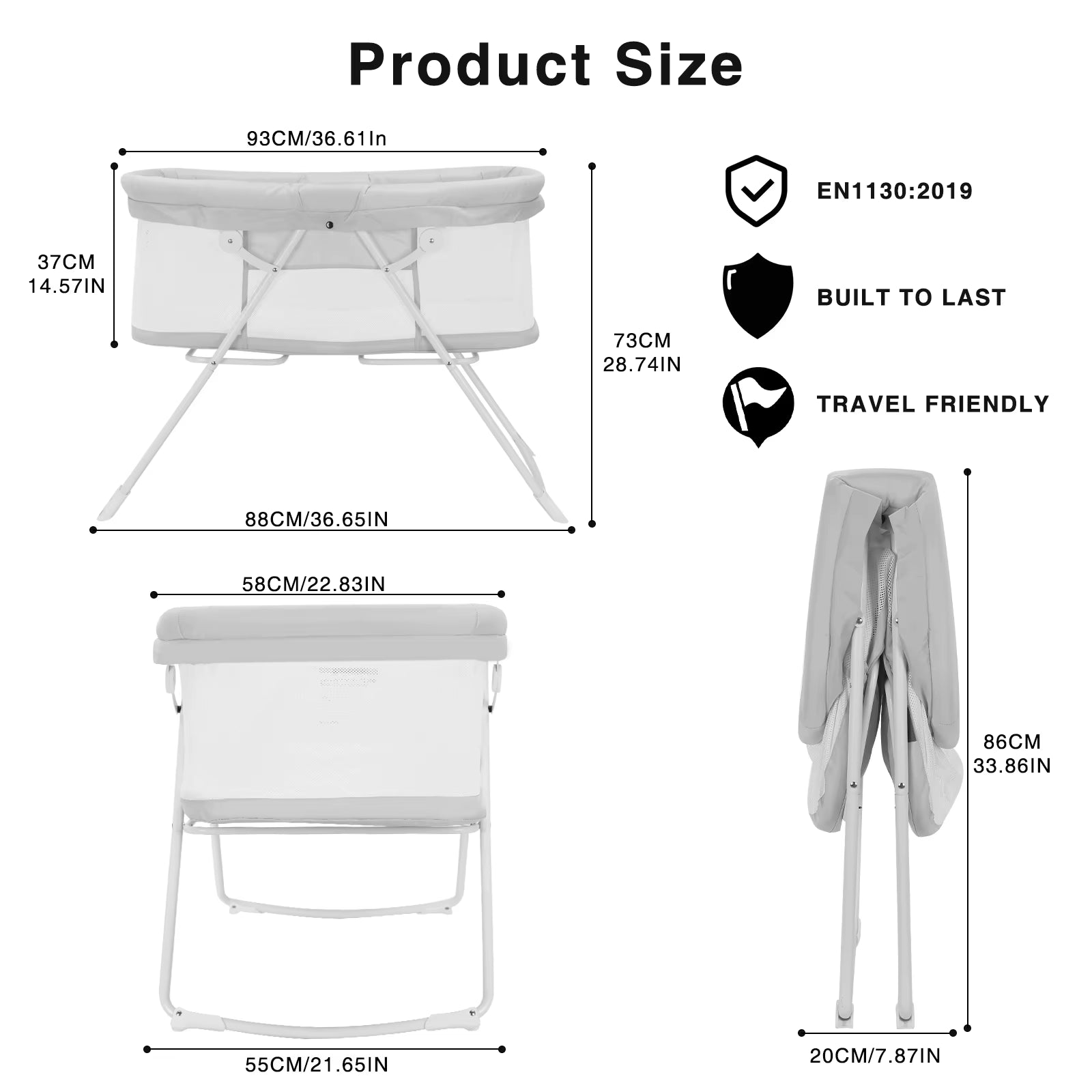 UBRAVOO Baby 2 in 1 Cribs And Cradles With Mattress Multifunction Bedside Rocking For Newborn Easy Folding Travel Cot