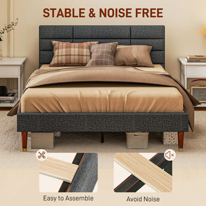 4 ft 5 Upholstered Double Platform Bed Frame with Underbed Storage Tufted Headboard Wood Slat No Box Spring Needed