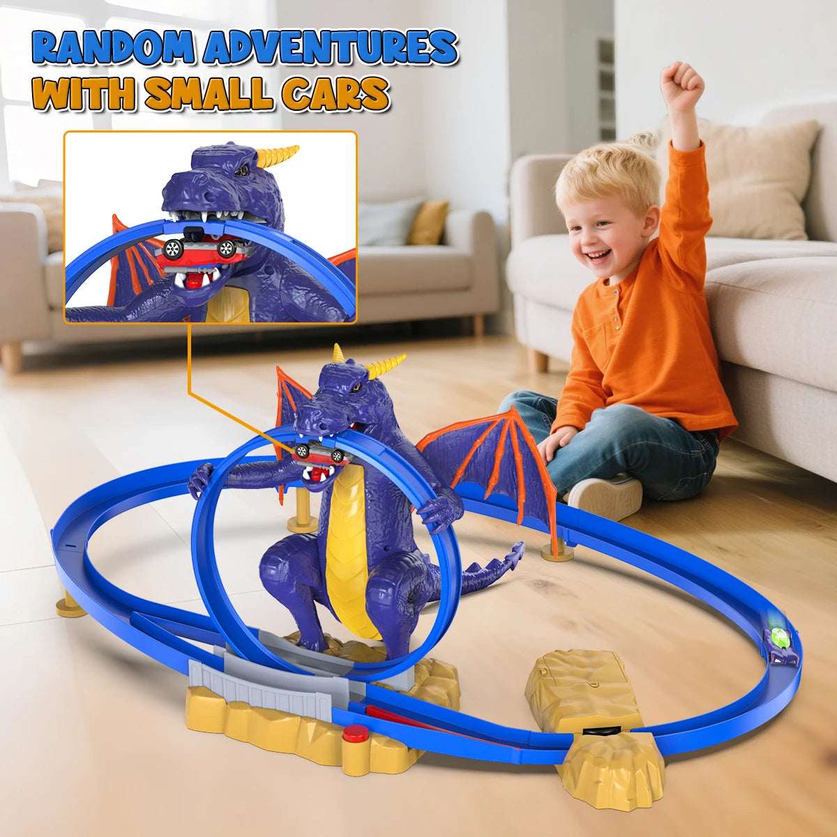 VATOS Dragon Fury Track Cars Set Toy Christmas Gift Dragon Bite the Car Spray Tracks Racing Car Indoor Game 2 Players Kids Boys
