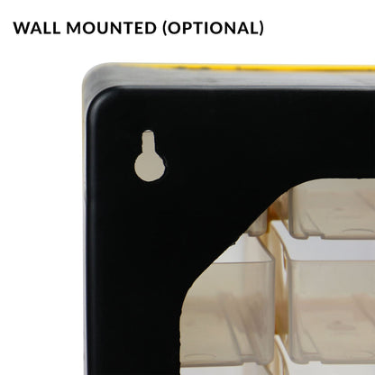 Pukkr 44 Drawer Storage Cabinet | Yellow & Black Small Parts Organiser | Clear Drawers | Desktop or Wall Mounted