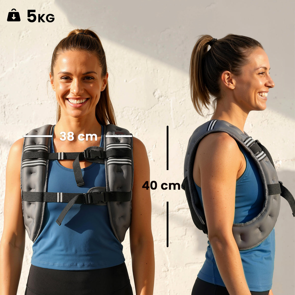 5 kg Weighted Vest | Adjustable Oxford Fabric Running & Walking Training Vest with Mesh Pocket & Reflective Strips | Grey