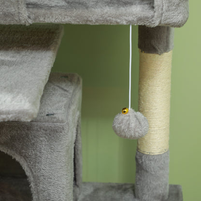 PawHut 138cm Cat Tree, Multi-Level Cat Tower with Scratching Posts and Pad, Bed, Condos, Platforms, Toy Balls, Light Grey