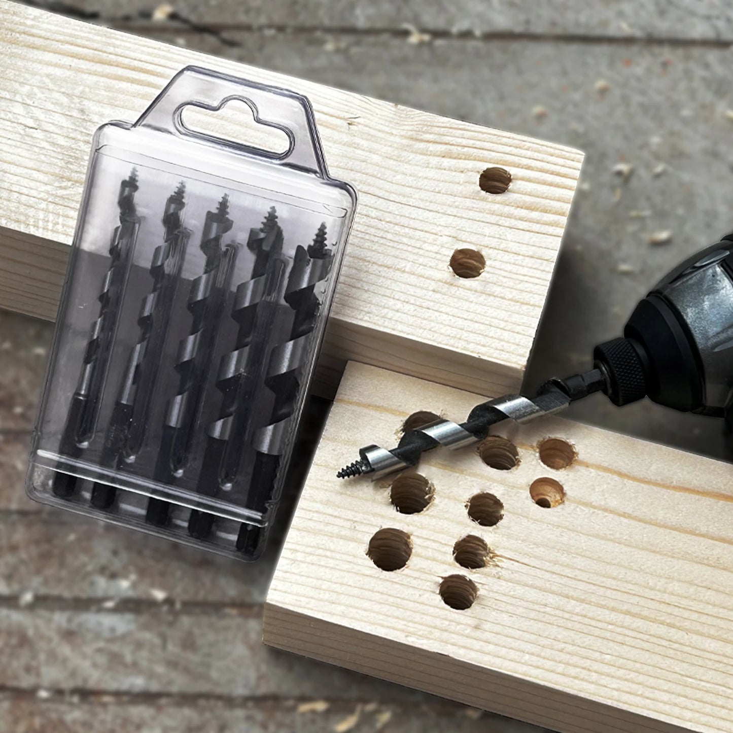 Wood Drill Bit Set with 5/6/8/10/12mm Ship Auger Design, 1/4'' Quick Change Shank, HCS for Soft & Hard Wood 
