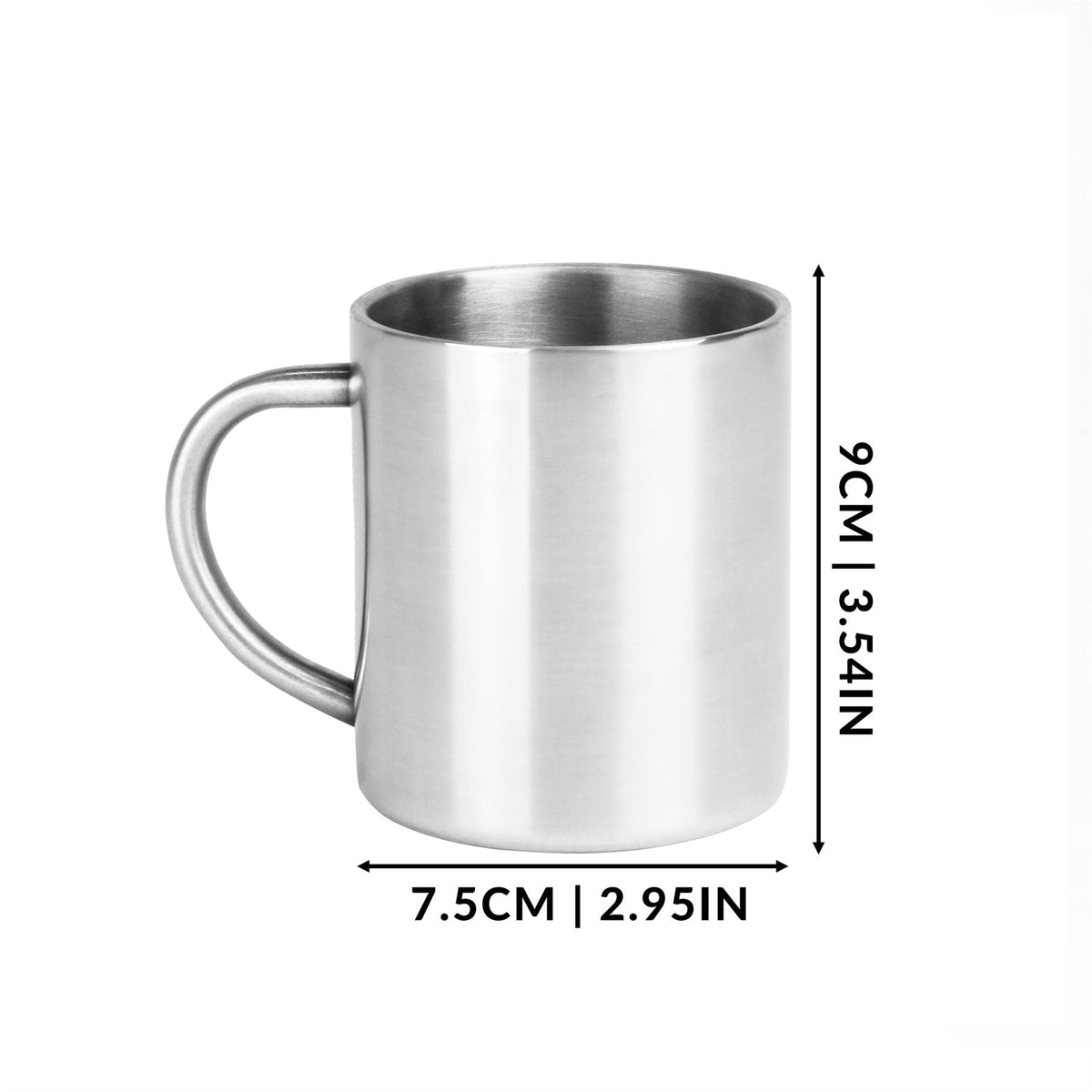 Maison & White Stainless Steel Mugs | Set of 2 × 300ml | Double-Walled Brushed Silver Tea & Coffee Cups with Handles | Home, Office & Camping
