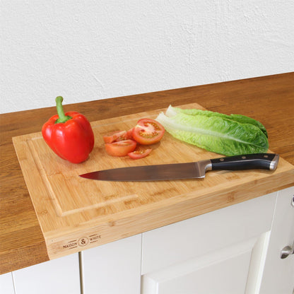 Maison & White Bamboo Counter Edge Chopping Board | 43.5 × 35.2cm | 90° Worktop Lip & Juice Groove