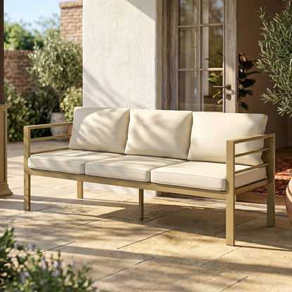 3-Seater Garden Bench Sofa | Thick Cushions | Aluminium Frame | Cream White | 185cm