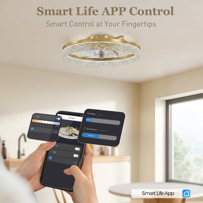 Smart Ceiling Fan with Dimmable LED Light | Remote & App Control | 6 Speeds | Gold Tone