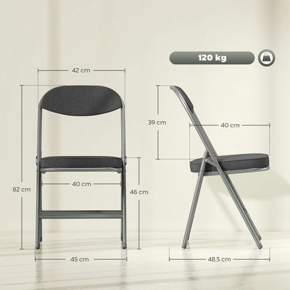 Set of 4 Folding Corduroy Chairs | High Back | Padded Seat & Back | Steel Frame | 120kg | No Assembly | Dark Grey