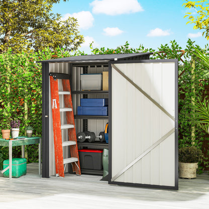 Lean To Steel Garden Shed with Latched Door | Galvanised Corrugated Steel | Sloped Roof | Dark Grey | 100x104x160cm | Inner 83x86cm | 20kg/m² Snow Load | No Rainwater Buildup | Assembly Required