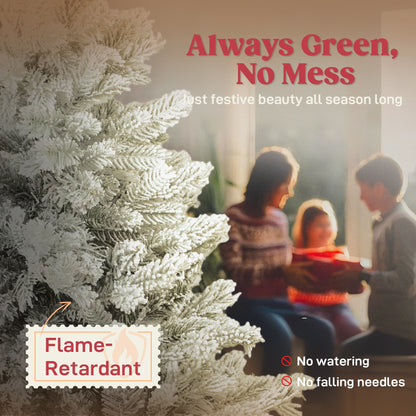 5ft Flocked Christmas Tree with Hinged Realistic Tips, Wide Shape