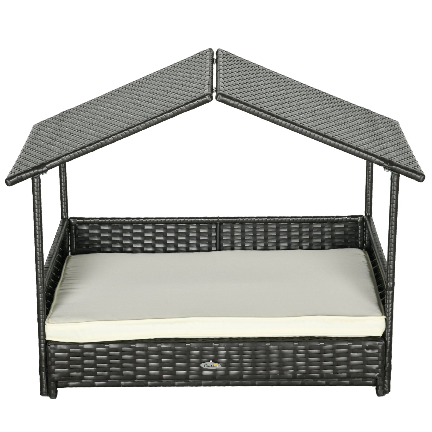 PawHut Extendable Elevated Dog Bed, Rattan Dog House, with Water-Resistant Roof, Removable Cushion, for Small, Medium Dogs