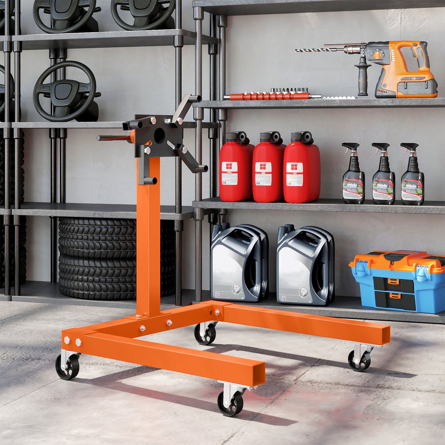 Engine Stand, 570 kg Rotating Engine Stand W/ 360 Degree Adjustable Head, 4 Mounting Arms, Heavy Duty, Universal Wheels for Garage Workshop Auto Repair