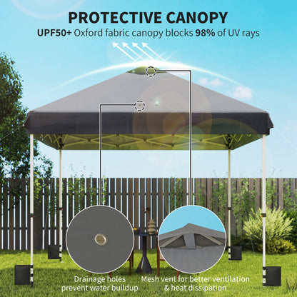 3x3m Pop-Up Gazebo with Flip-Down Wheels & One-Push Central Lock | UPF50+ 210D Oxford Fabric | Top Mesh Vent | 3-Height Adjustment | 4 Sandbags, 4 Guy Ropes & 12 Stakes | Carry Bag | 300x300x273cm | Dark Grey & White