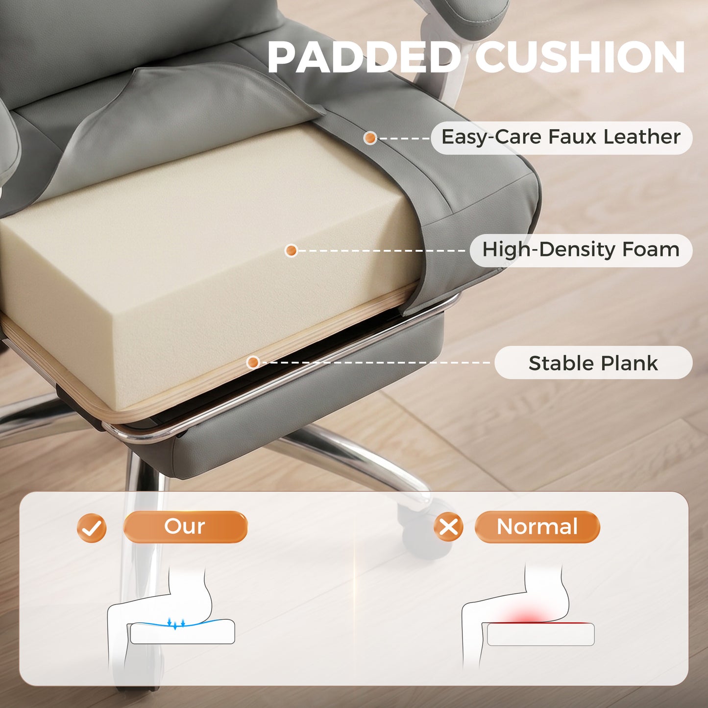 Velvet Executive Office Chair | 155° Recline & Footrest | Lumbar Pillow | 16.5cm Cushion | EN1335 | 120kg | Grey