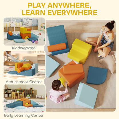 AIYAPLAY 9-Piece Soft Play Set | Multicoloured Foam Climbing & Crawling Blocks | Removable Machine-Washable Velvet Covers