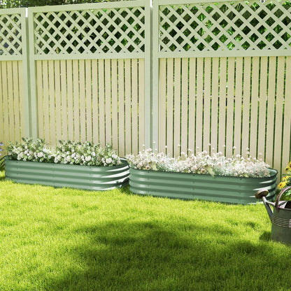 Outsunny Galvanised Raised Garden Bed, Metal Planter Box with Safety Edging, for Flowers, Herbs, Succulents, Pack of 2, Green