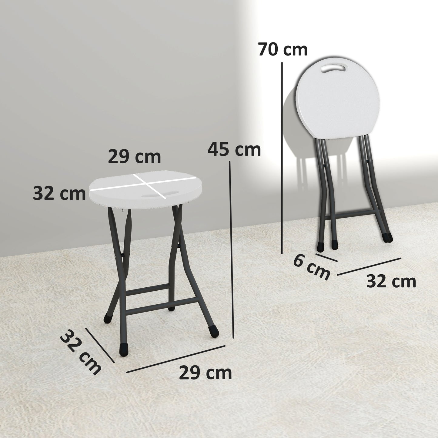 Outsunny Folding Stool Set of 4, Decorative Garden Stool Set with Safety Latch, Foldable Garden Stools with Powder-Coated Steel Legs HDPE Seat and Handle for Indoor and Outdoor, White