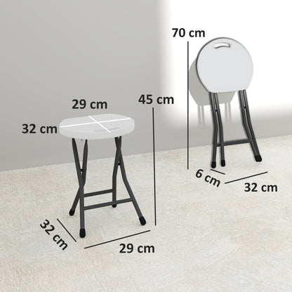 Outsunny Folding Stool Set of 4, Decorative Garden Stool Set with Safety Latch, Foldable Garden Stools with Powder-Coated Steel Legs HDPE Seat and Handle for Indoor and Outdoor, White