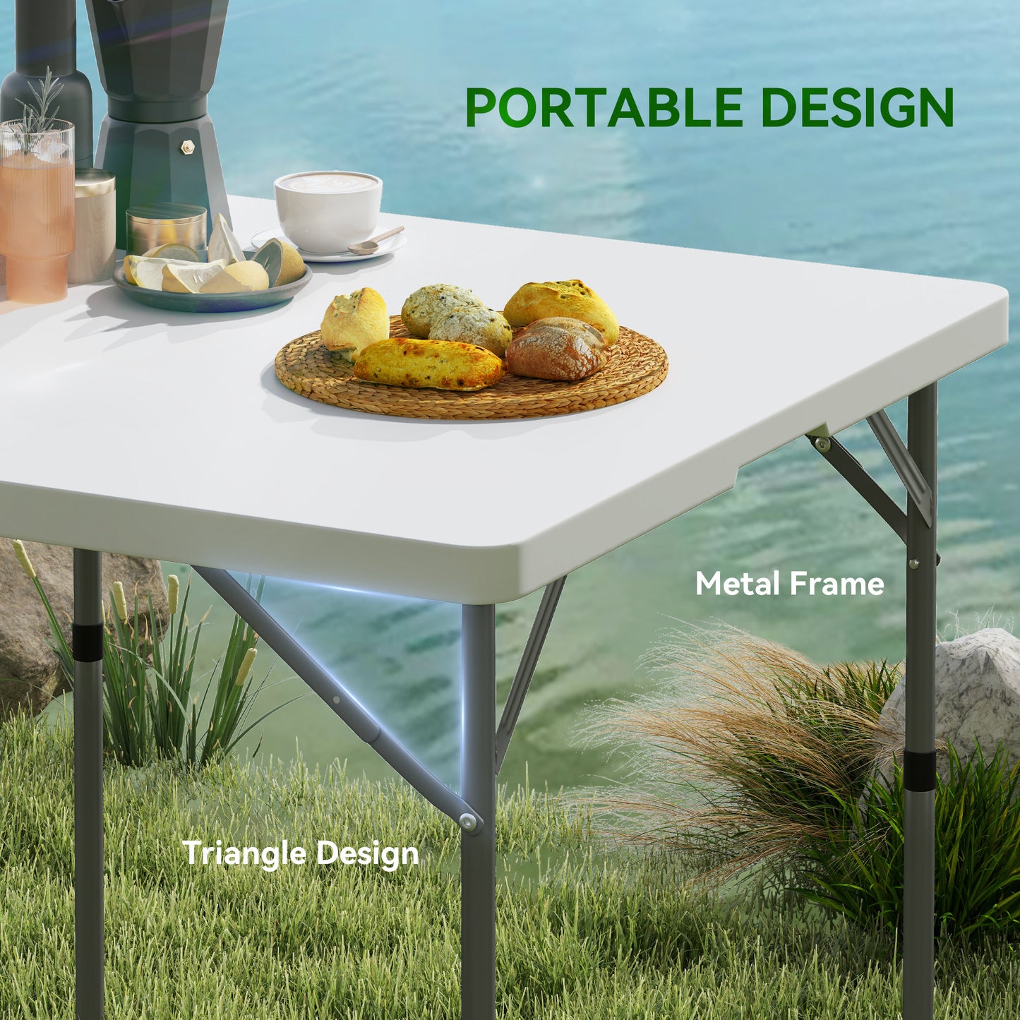 3ft Folding Camping Table, Heavy Duty Picnic Table with 2 Adjustable Height for Indoor Outdoor Garden, Party, BBQ, White