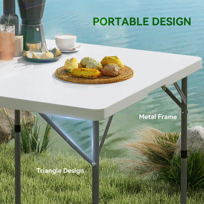 3ft Folding Camping Table, Heavy Duty Picnic Table with 2 Adjustable Height for Indoor Outdoor Garden, Party, BBQ, White