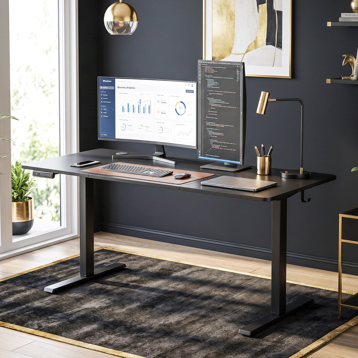 Electric Standing Desk | Black & White Height Adjustable Sit-Stand Desk 72–118cm with LED Memory