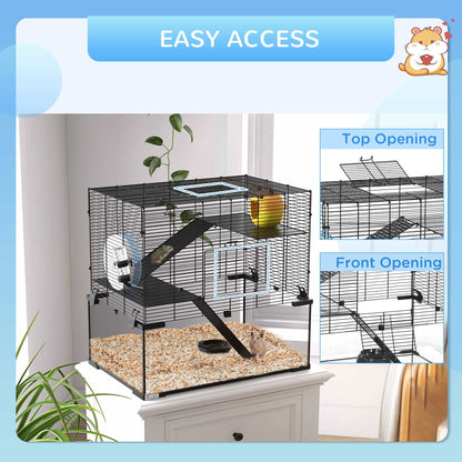 3 Tiers Hamster Cage, Gerbil Cage W/ Deep Glass Bottom, Non-Slip Ramps, Platforms, Hut Exercise Wheels Water Bottle for Syrian Dwarf Hamster
