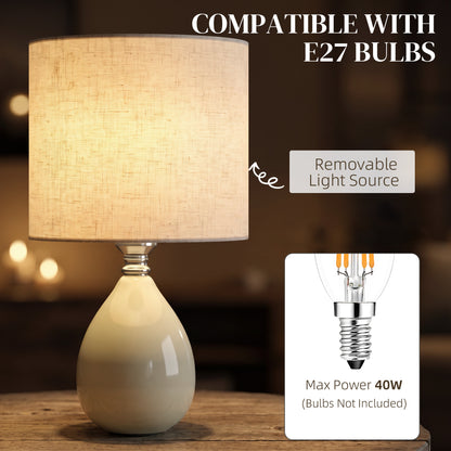 Vintage Eastern Ceramic Table Lamp | Cream Linen Shade | Glazed Base | E27 40W | Energy Class C | Rocker Switch | 1.5m Cable | 22x22x35cm | Bedside Desk Study Bedroom Living Room | Cream