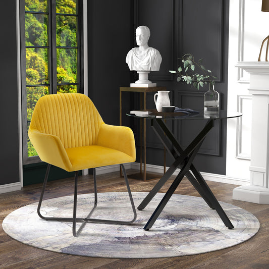 Velvet Tub Accent Chair & Glass Side Table Set | Black & Yellow