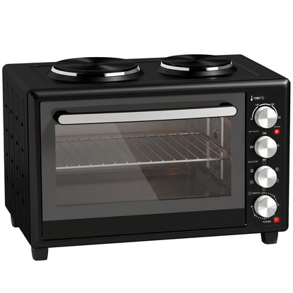Countertop Mini Oven | Black 36L & 46L Electric Cooker with Dual Hotplates, Convection & Rotisserie