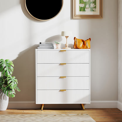 Elegant Four-Drawer Bedside Table - White