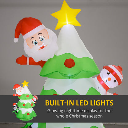 Outsunny 8FT Inflatable Christmas Tree with Santa Claus, Snowman and Penguin Behind, Blow Up Outdoor LED Display for Garden Party