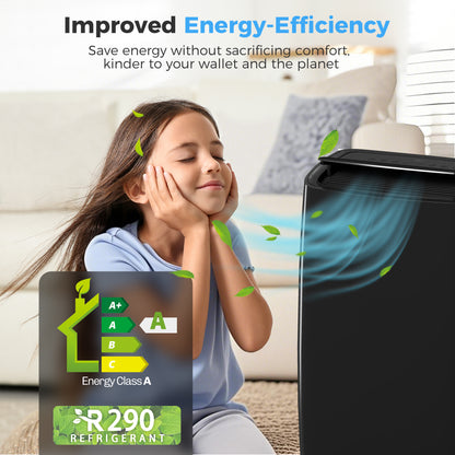 Portable Air Conditioner | 12000 BTU | 4-in-1 Cool Dehumidify Fan Sleep | 18-35m² | A Energy Rated | 24hr Timer | Remote Control | Black