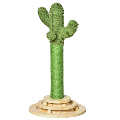 PawHut Cat Tree Cactus Sisal Scratching Post for Indoor Cats Play Tower Kitten Furniture with Hanging Ball Interactive Fun Roller Exerciser 32 x 32 x 60cm