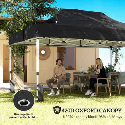 3x4.5m Heavy Duty Pop Up Gazebo | UPF50+ 420D Oxford Fabric | 4 Mesh Nettings | 12 Rainwater Holes | 3 Height Settings | Windproof Level 4-6 | Snow Rated | Full Stability Kit | Wheeled Bag | Black