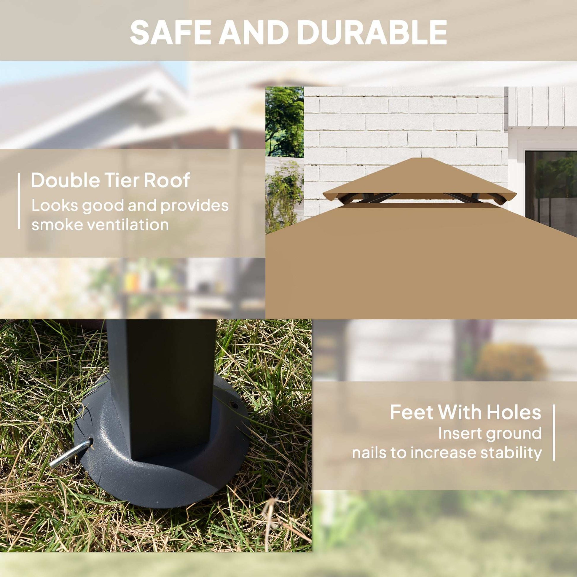 2.5M (8ft) New Double-Tier BBQ Gazebo Shelter Grill Canopy Barbecue Tent Shelter Patio Deck Cover - Khaki