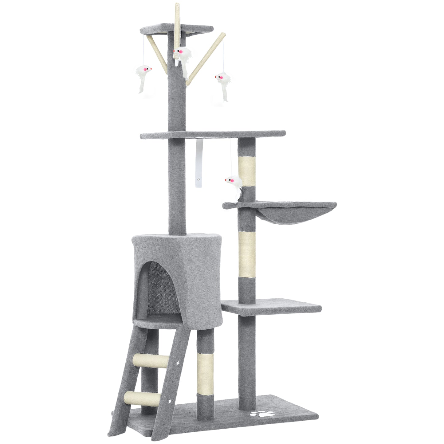 PawHut Multi-Level Cat Tower, 134cm Cat Tree with Condo and Sisal Scratching Posts for Indoor Kittens, Grey