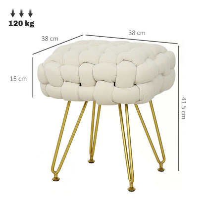 Velvet-Feel Bold Woven Footstool - Cream White