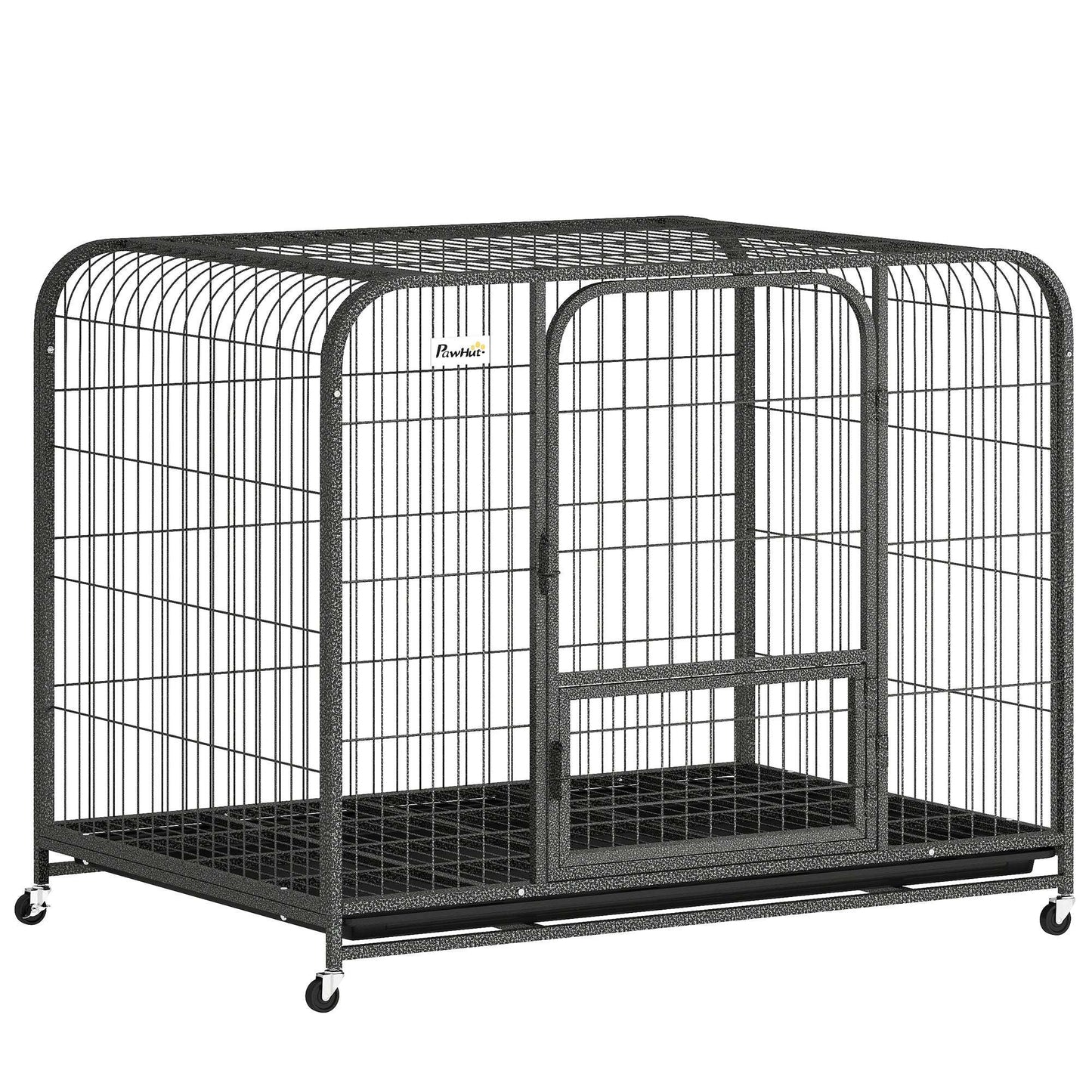 Heavy Duty Dog Crate | 109x72x85cm | 3 Doors | Slide-Out Tray | 4 Wheels | Raised Base | 30kg | Black