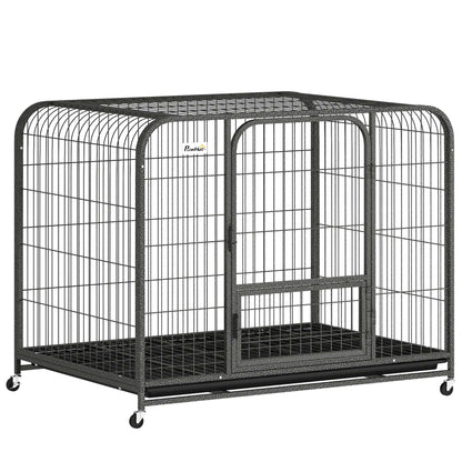 Heavy Duty Dog Crate | 109x72x85cm | 3 Doors | Slide-Out Tray | 4 Wheels | Raised Base | 30kg | Black