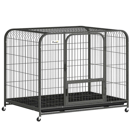 Heavy Duty Dog Crate | 109x72x85cm | 3 Doors | Slide-Out Tray | 4 Wheels | Raised Base | 30kg | Black