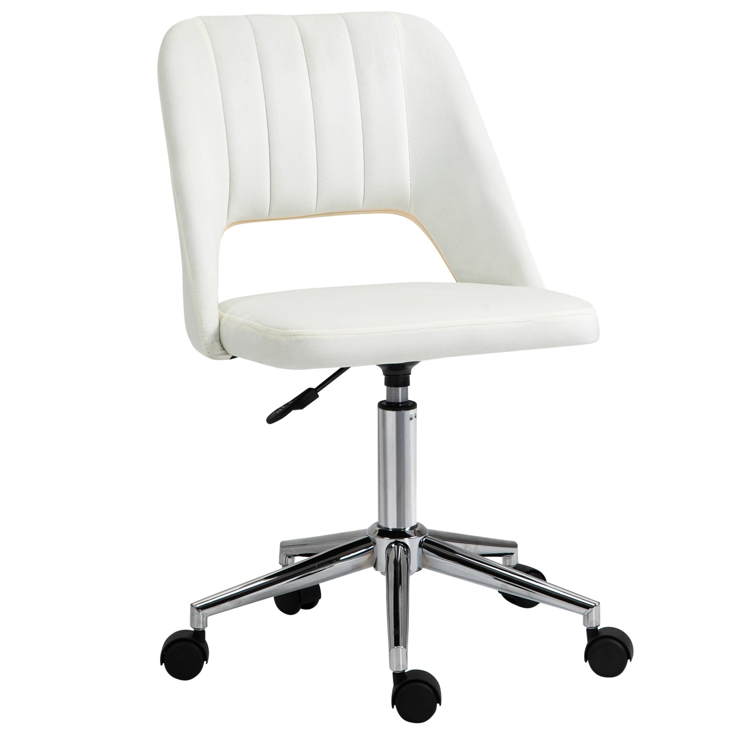 Armless Velvet-Feel Office Chair | Sponge Padded Seat & Back | 360° Swivel | 5 Wheels | Height Adjustable 46-58cm | 120kg | Bedroom Home Office Study | Cream White