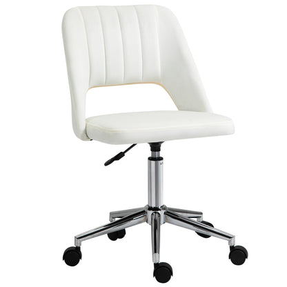 Armless Velvet-Feel Office Chair | Sponge Padded Seat & Back | 360° Swivel | 5 Wheels | Height Adjustable 46-58cm | 120kg | Bedroom Home Office Study | Cream White